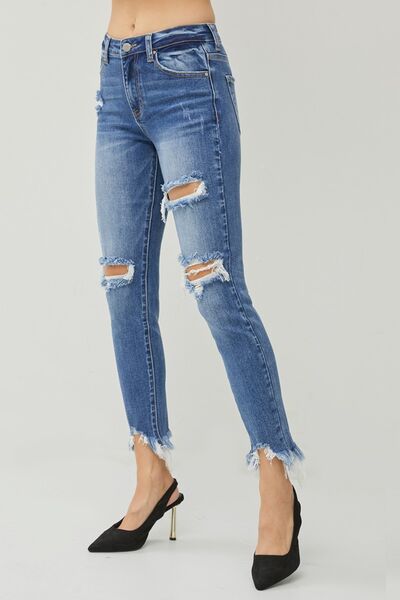 RISEN Distressed Frayed Hem Slim Jeans - Mad Gringa Hats & Boutique