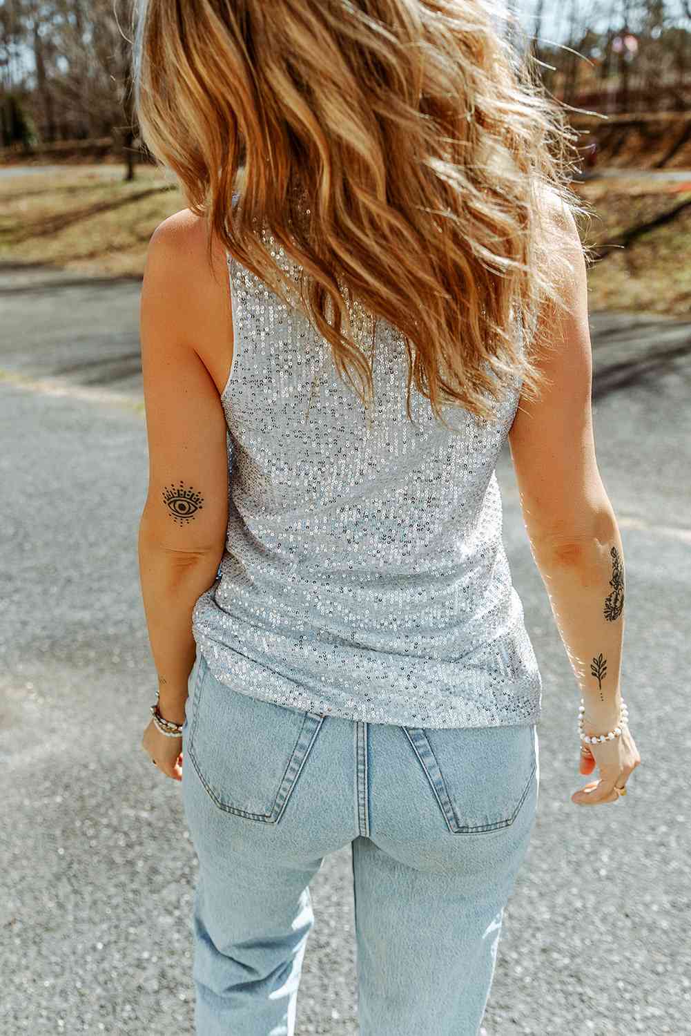 Sequin Button Front V-Neck Tank - Mad Gringa Hats & Boutique