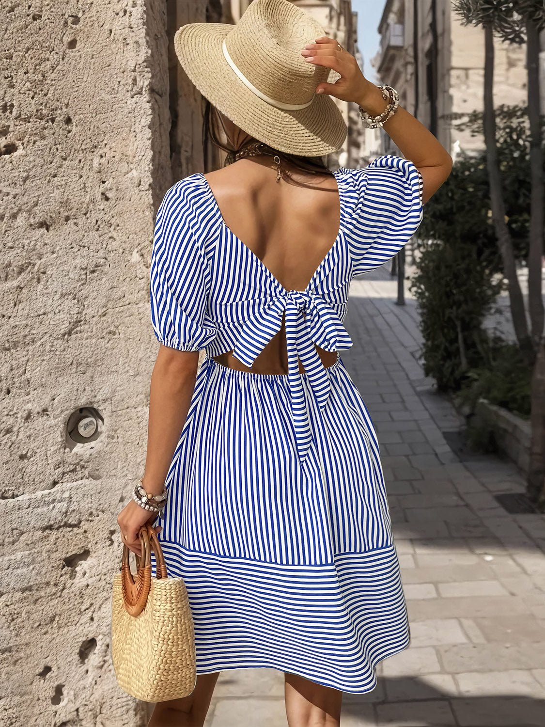 Smocked Striped Balloon Sleeve Mini Dress - Mad Gringa Hats & Boutique