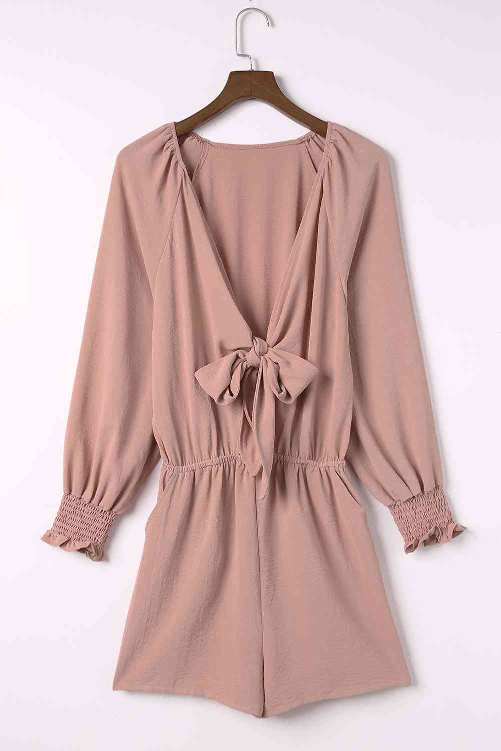 Tied Flounce Sleeve Plunge Romper - Mad Gringa Hats & Boutique