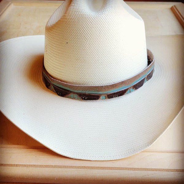 Turquoise Navajo Embossed Leather Hat Band - Mad Gringa Hats & Boutique