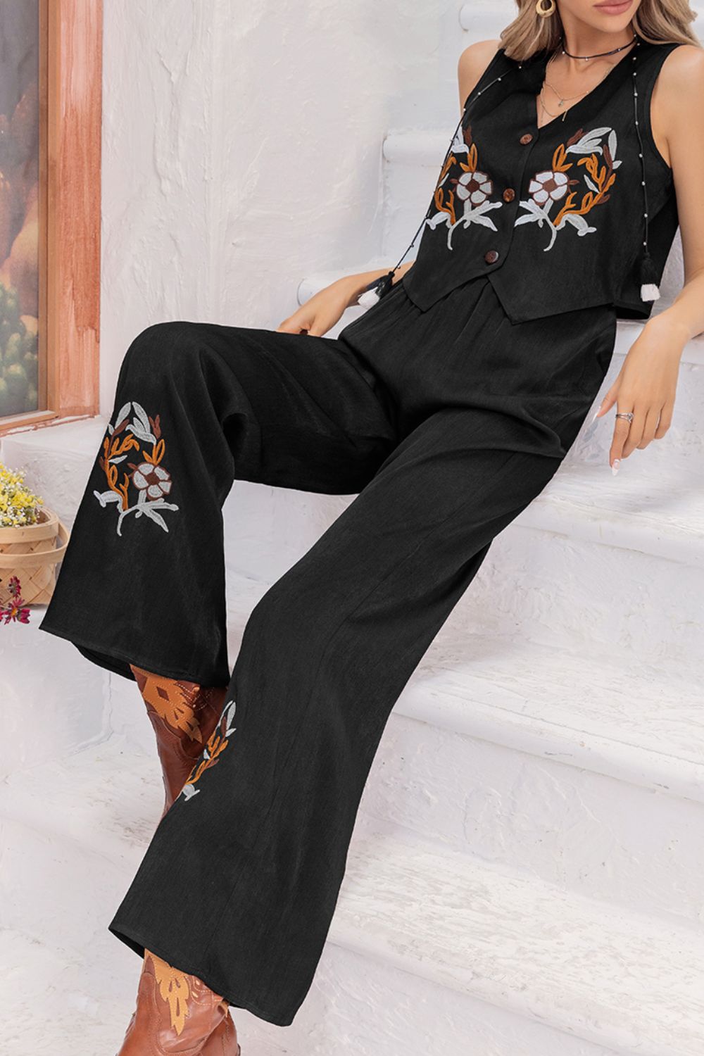 V-Neck Tank Top and Long Pants Set - Mad Gringa Hats & Boutique