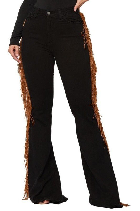 Black Bell Bottom Jean with Side Fringe - Mad Gringa Hats & Boutique