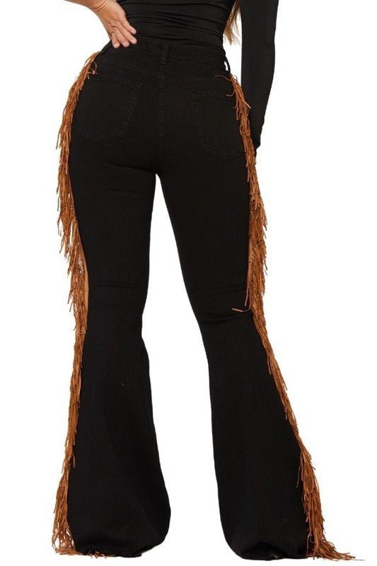 Black Bell Bottom Jean with Side Fringe - Mad Gringa Hats & Boutique