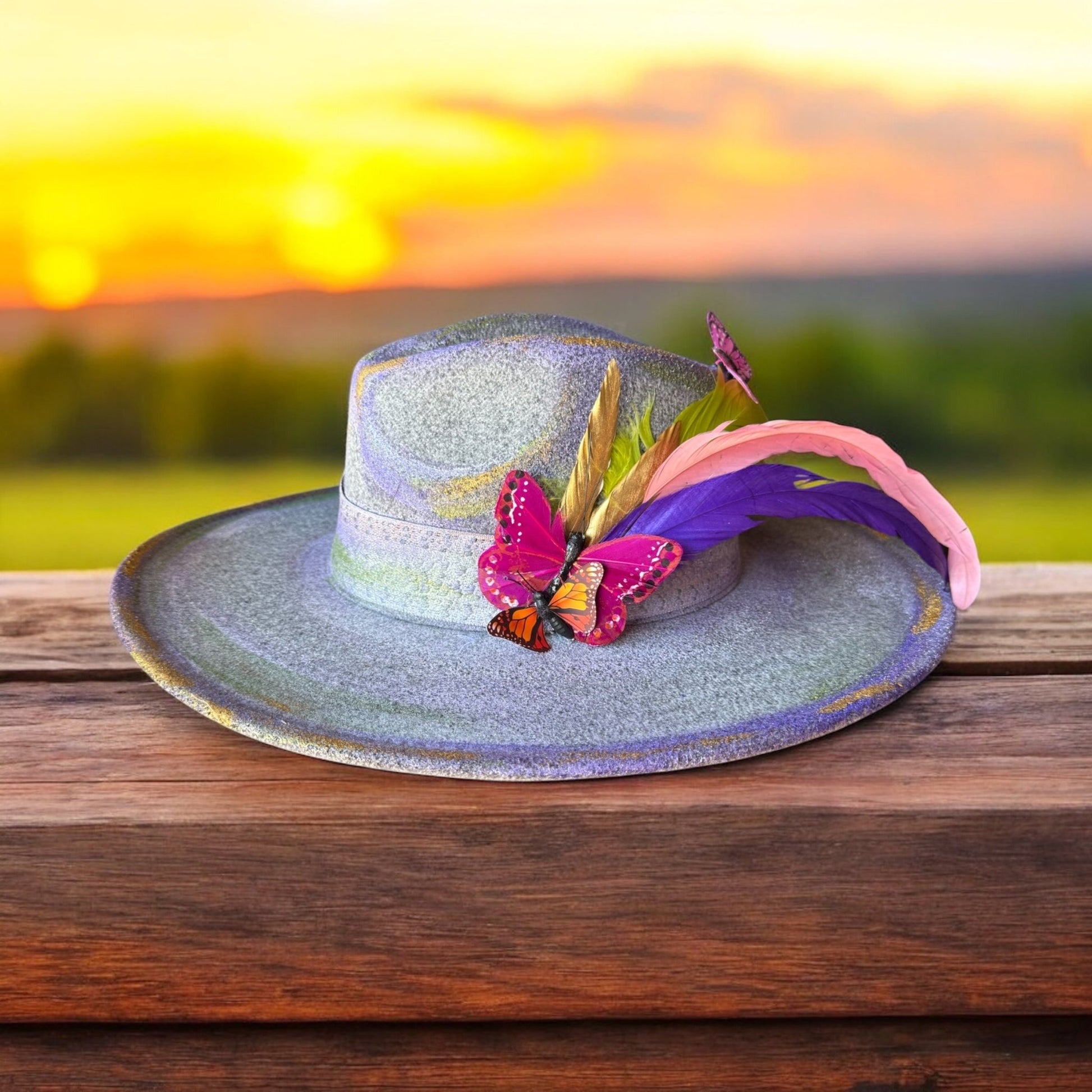 Butterflies on Gray Rancher Hat - Mad Gringa Hats & Boutique