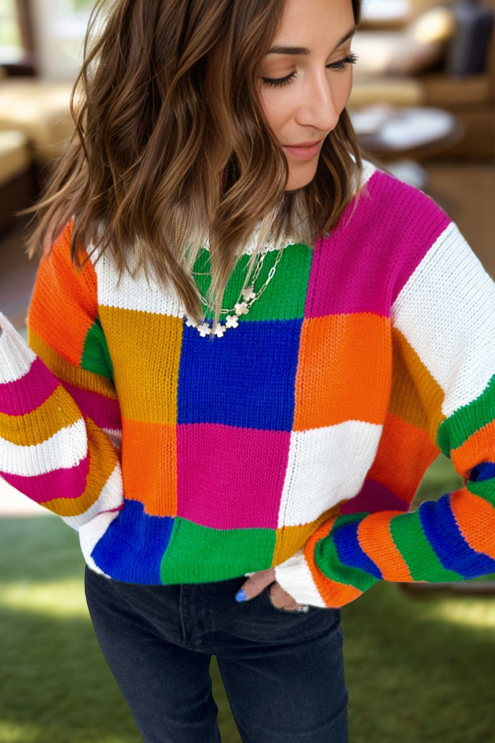 Color Block Long Sleeve Sweater - Mad Gringa Hats & Boutique