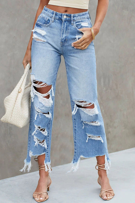 Distressed Raw Hem Jeans with Pockets - Mad Gringa Hats & Boutique