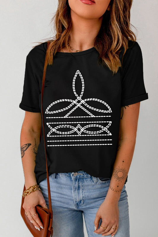 Graphic Round Neck Short Sleeve T-Shirt - Mad Gringa Hats & Boutique