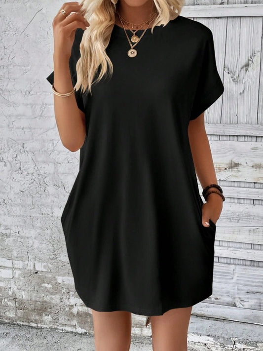 Pocketed Round Neck Short Sleeve Dress - Mad Gringa Hats & Boutique