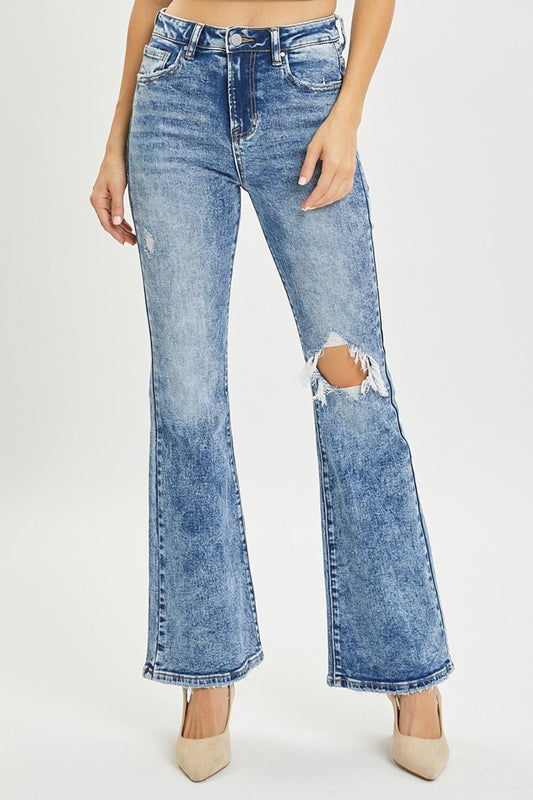 RISEN Full Size High Rise Distressed Flare Jeans - Mad Gringa Hats & Boutique