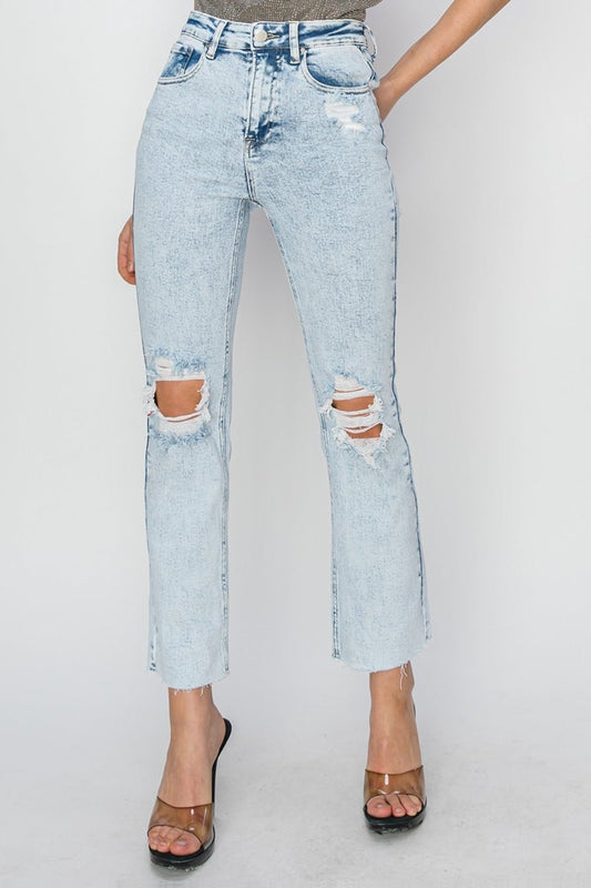 RISEN High Rise Distressed Ankle Jeans - Mad Gringa Hats & Boutique