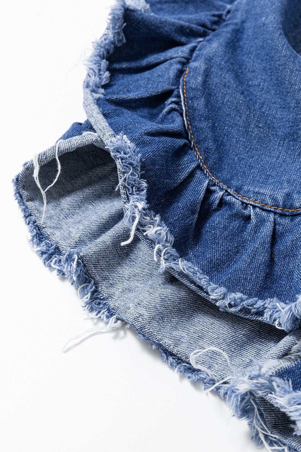 Ruffled Raw Hem Half Sleeve Denim Top - Mad Gringa Hats & Boutique