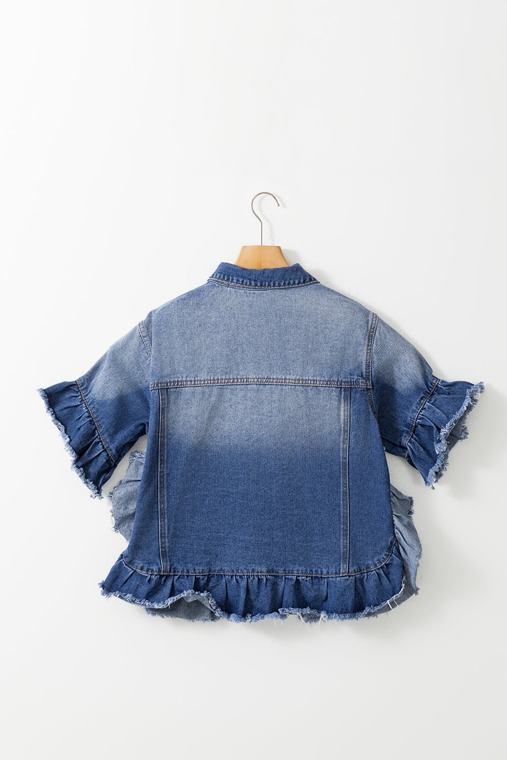 Ruffled Raw Hem Half Sleeve Denim Top - Mad Gringa Hats & Boutique