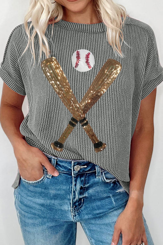 Sequin Baseball Round Neck Short Sleeve T-Shirt - Mad Gringa Hats & Boutique