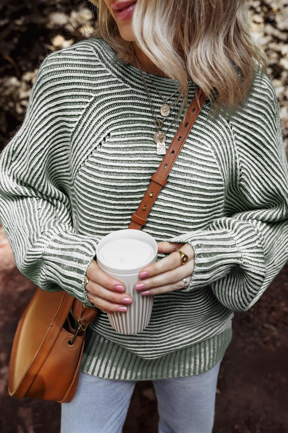 Textured Striped Round Neck Long Sleeve Top - Mad Gringa Hats & Boutique