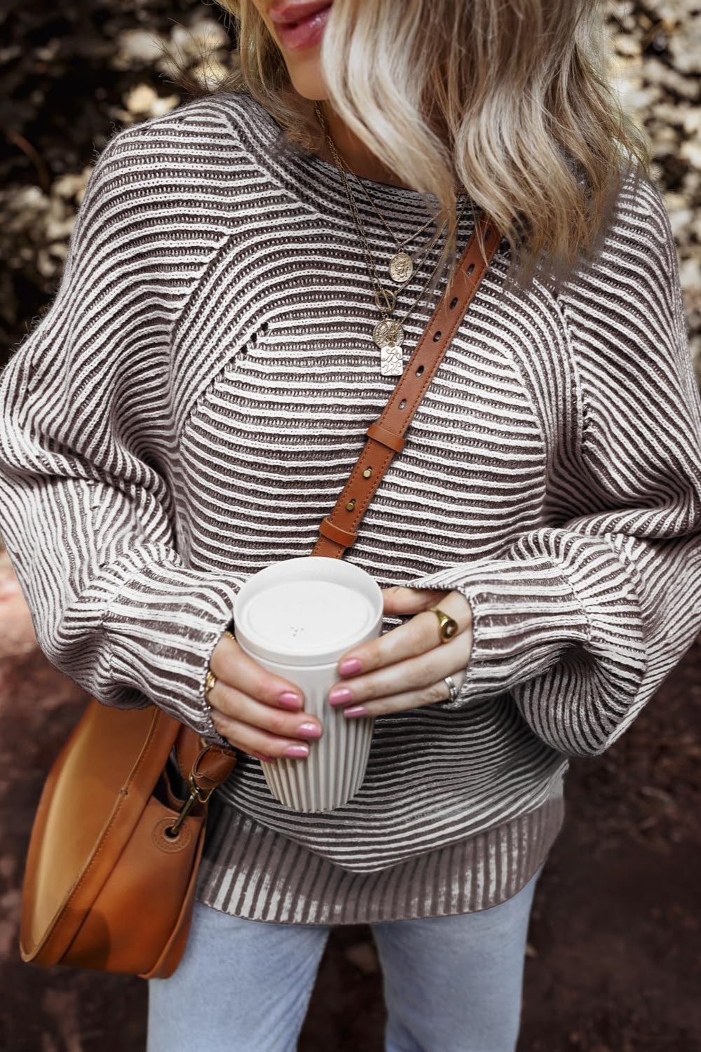 Textured Striped Round Neck Long Sleeve Top - Mad Gringa Hats & Boutique