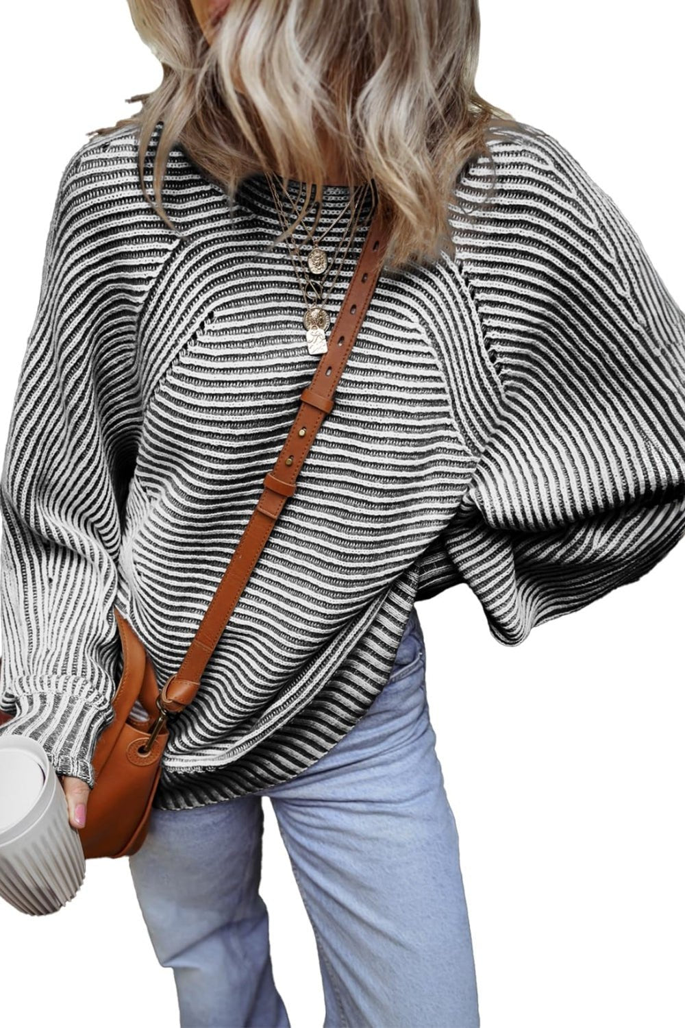 Textured Striped Round Neck Long Sleeve Top - Mad Gringa Hats & Boutique