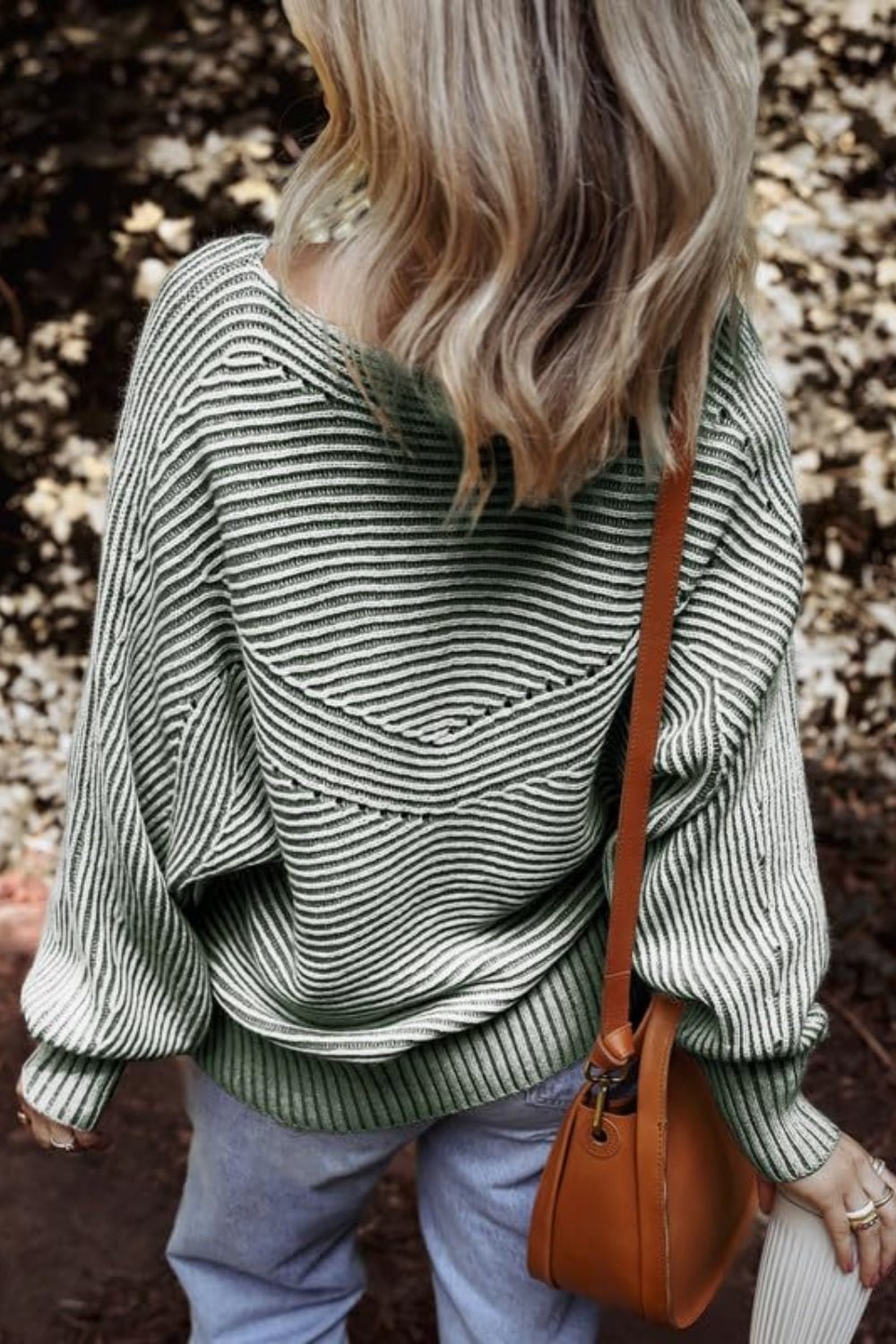 Textured Striped Round Neck Long Sleeve Top - Mad Gringa Hats & Boutique