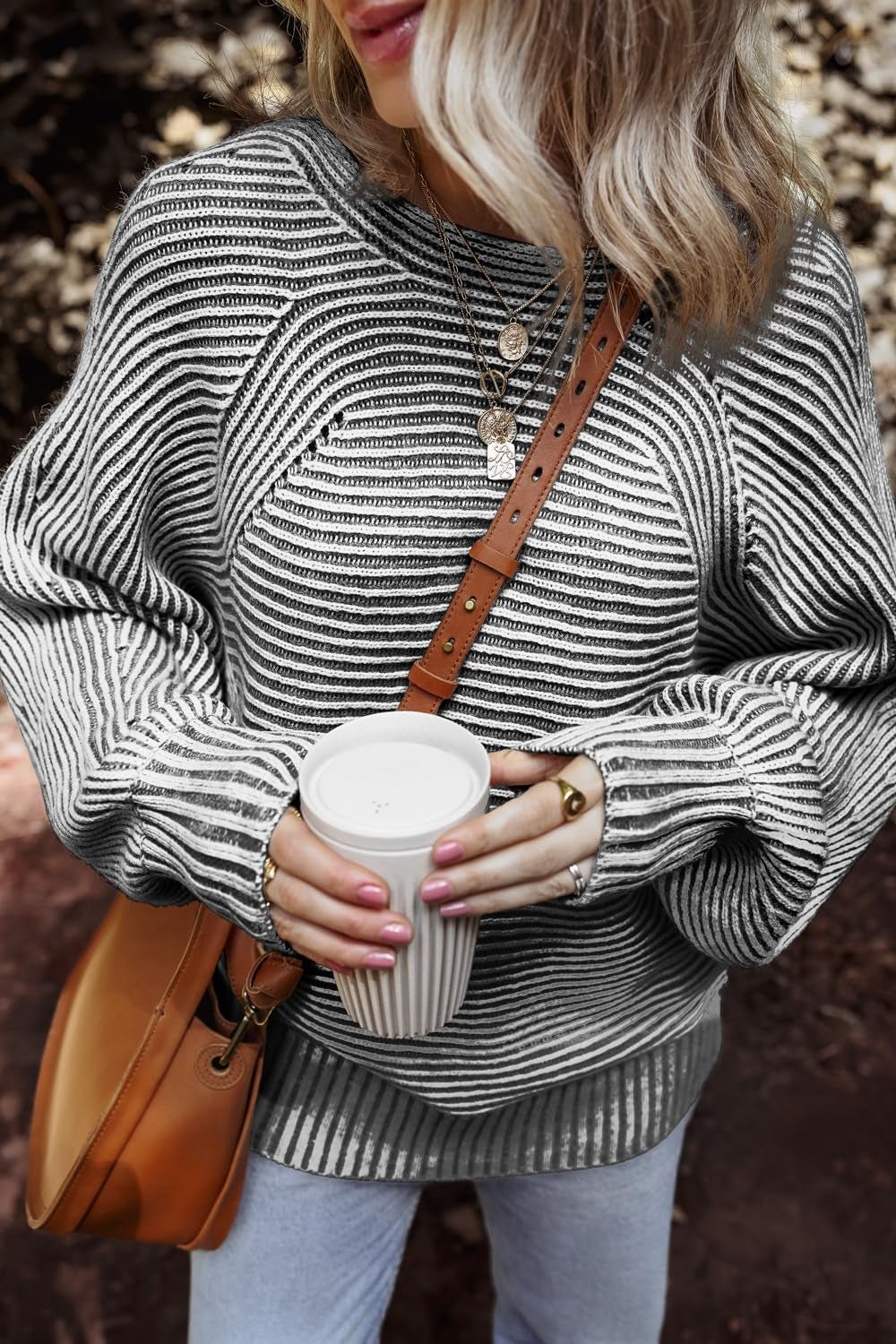 Textured Striped Round Neck Long Sleeve Top - Mad Gringa Hats & Boutique