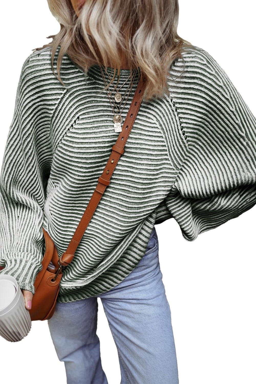 Textured Striped Round Neck Long Sleeve Top - Mad Gringa Hats & Boutique