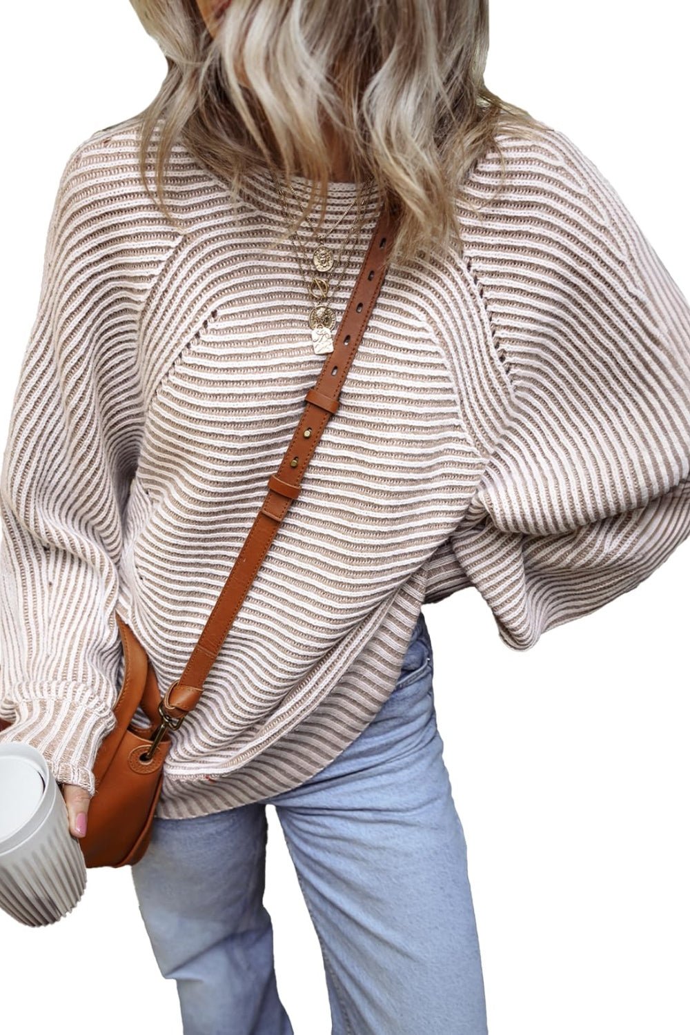 Textured Striped Round Neck Long Sleeve Top - Mad Gringa Hats & Boutique