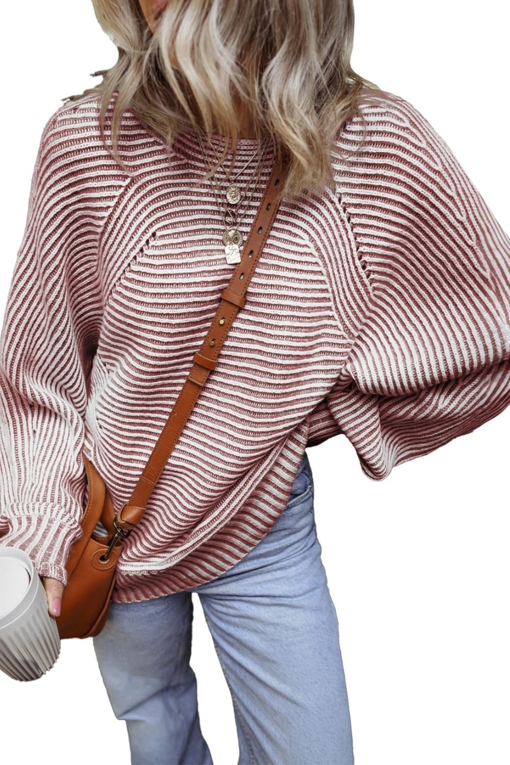 Textured Striped Round Neck Long Sleeve Top - Mad Gringa Hats & Boutique