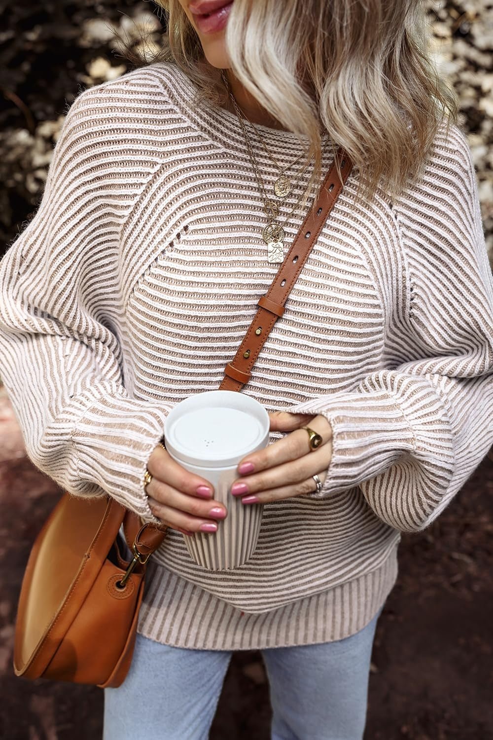 Textured Striped Round Neck Long Sleeve Top - Mad Gringa Hats & Boutique