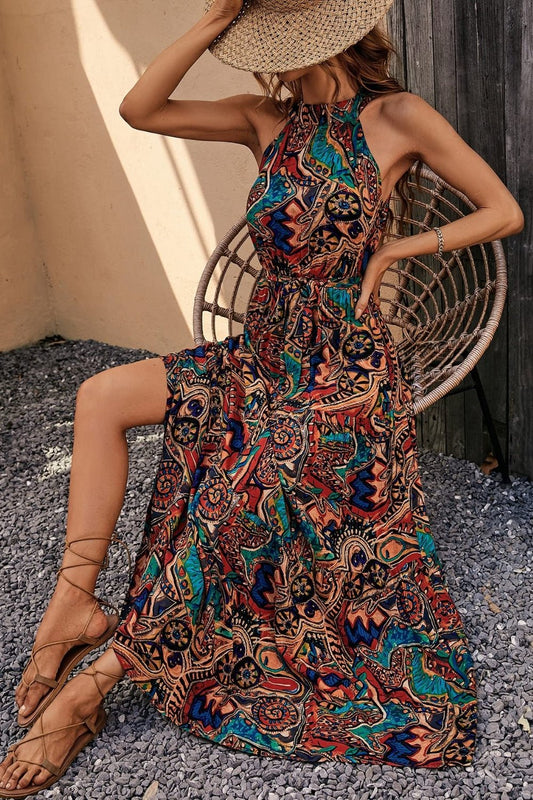 Tied Slit Floral Sleeveless Dress - Mad Gringa Hats & Boutique