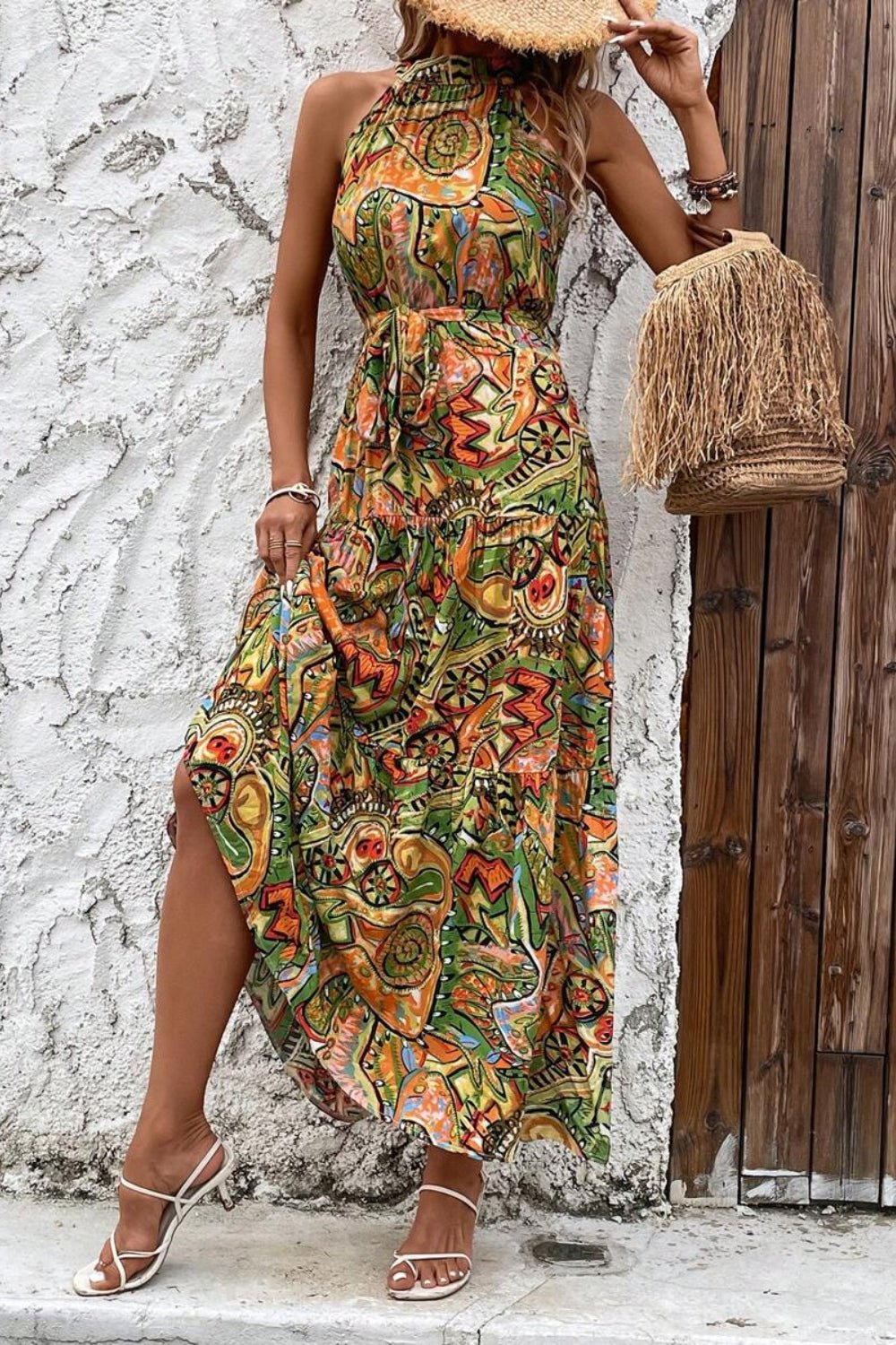 Tied Slit Floral Sleeveless Dress - Mad Gringa Hats & Boutique