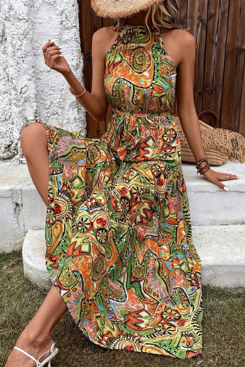 Tied Slit Floral Sleeveless Dress - Mad Gringa Hats & Boutique