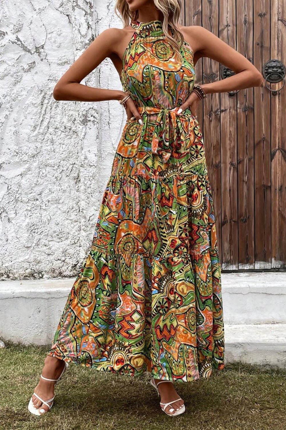 Tied Slit Floral Sleeveless Dress - Mad Gringa Hats & Boutique
