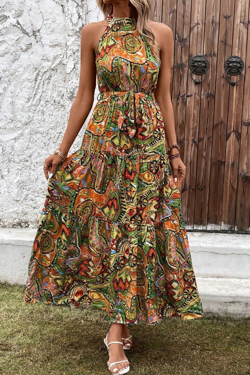 Tied Slit Floral Sleeveless Dress - Mad Gringa Hats & Boutique