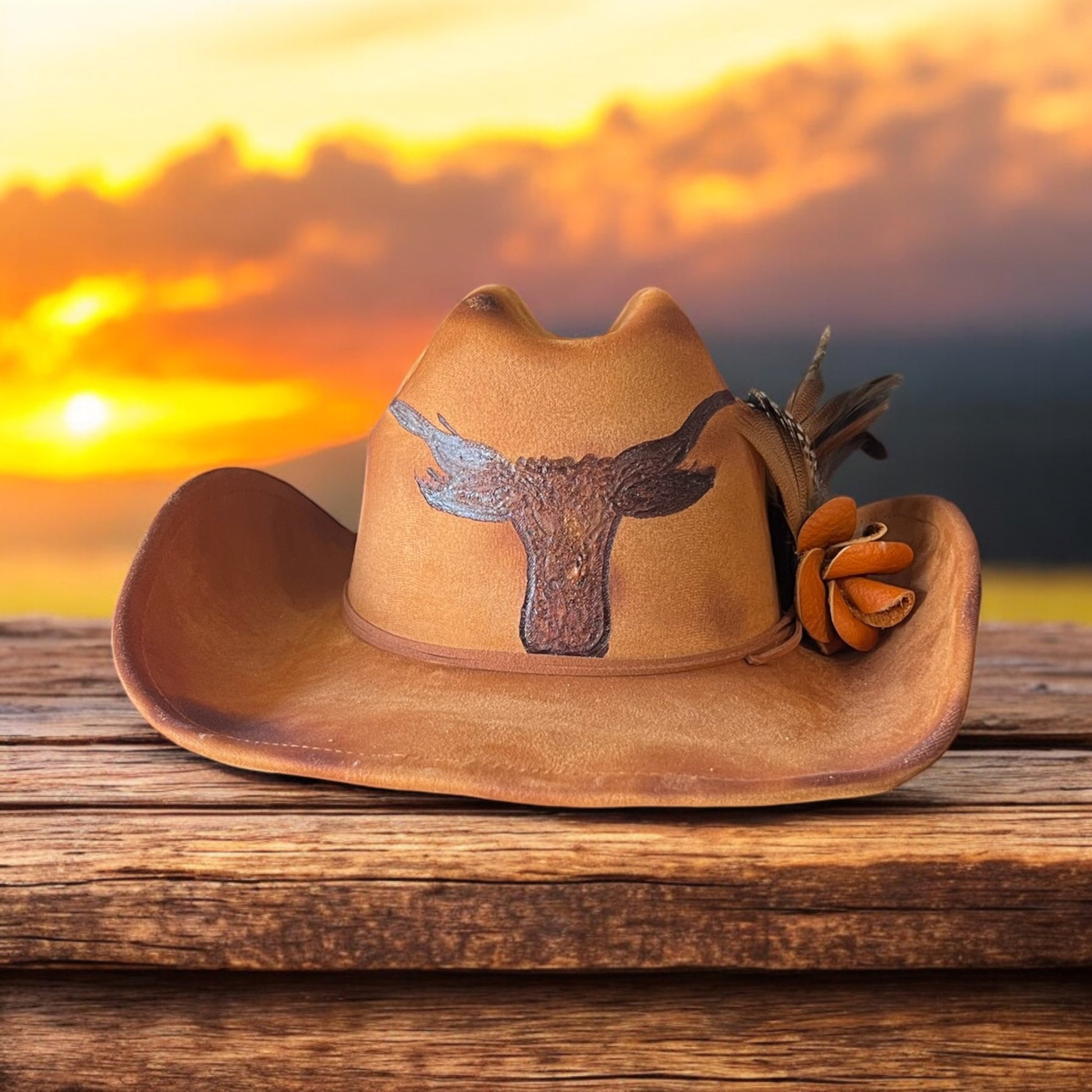 UT Longhorn Hand Burned Hat - Mad Gringa Hats & Boutique