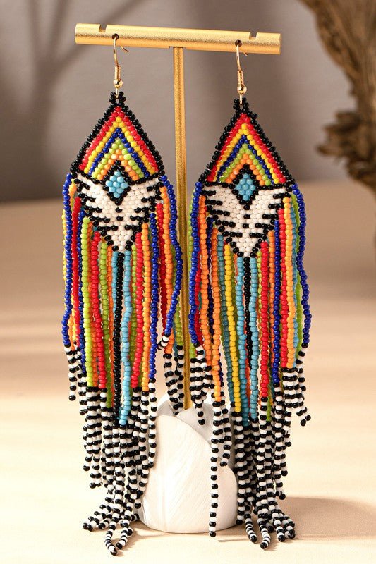 Aztec seed bead statement drop earrings - Mad Gringa Hats & Boutique