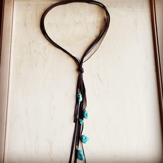 Brown Lasso Necklace with Turquoise Accents - Mad Gringa Hats & Boutique