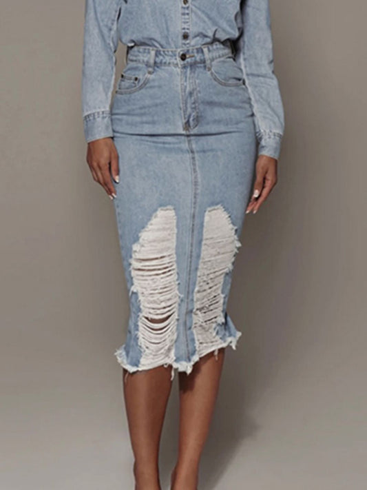 Distressed Slit Denim Skirt - Mad Gringa Hats & Boutique