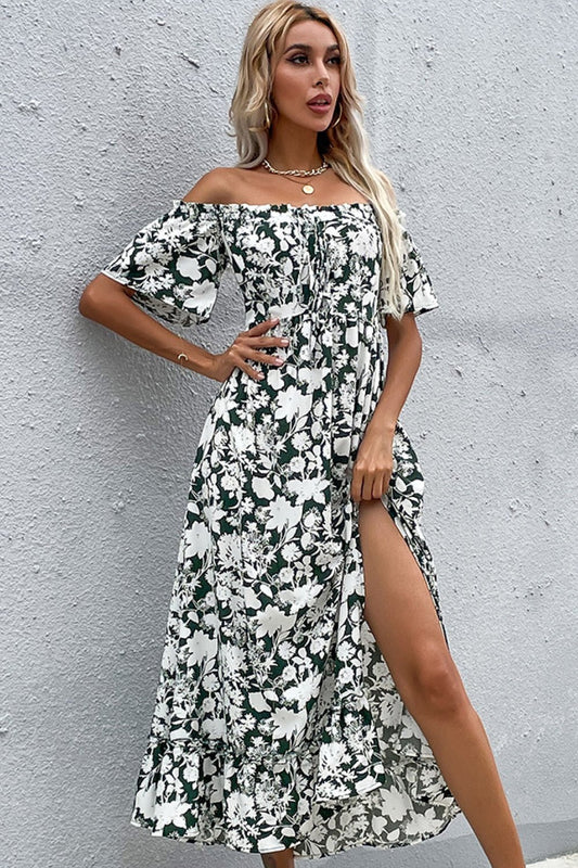 Floral Slit Off-Shoulder Midi Dress - Mad Gringa Hats & Boutique