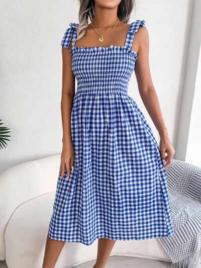 Frill Plaid Square Neck Midi Dress - Mad Gringa Hats & Boutique