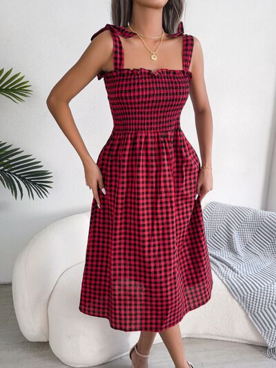 Frill Plaid Square Neck Midi Dress - Mad Gringa Hats & Boutique