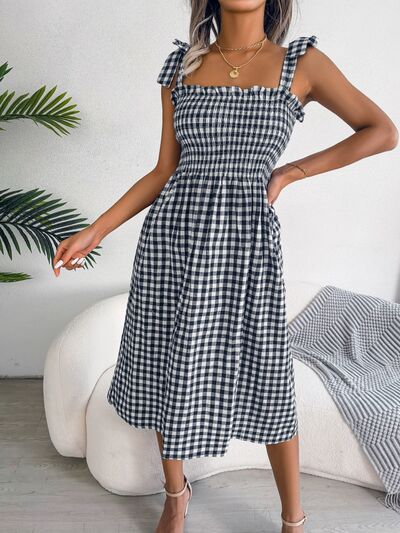 Frill Plaid Square Neck Midi Dress - Mad Gringa Hats & Boutique