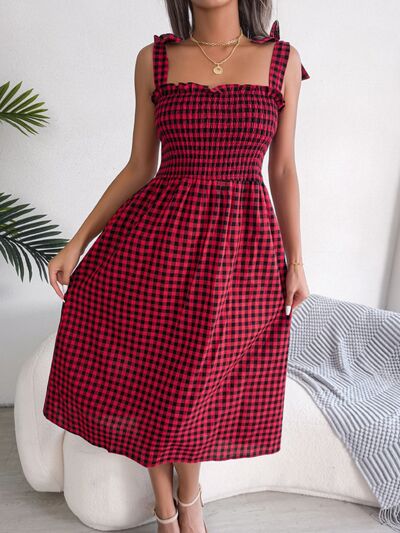 Frill Plaid Square Neck Midi Dress - Mad Gringa Hats & Boutique