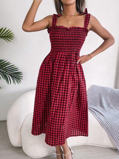 Frill Plaid Square Neck Midi Dress - Mad Gringa Hats & Boutique