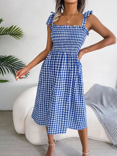 Frill Plaid Square Neck Midi Dress - Mad Gringa Hats & Boutique