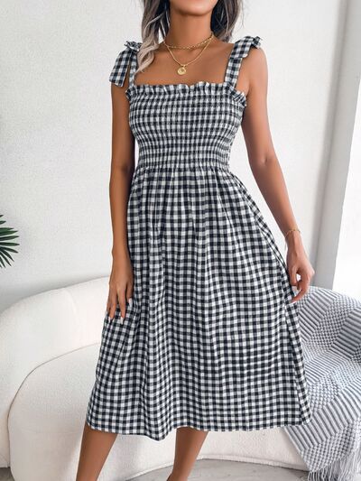 Frill Plaid Square Neck Midi Dress - Mad Gringa Hats & Boutique