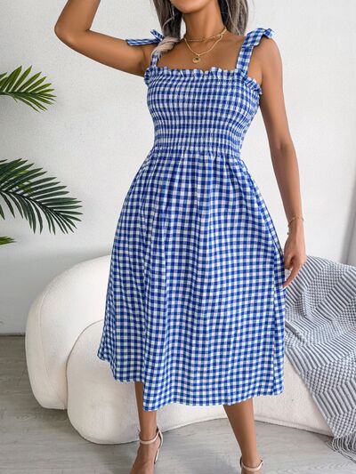 Frill Plaid Square Neck Midi Dress - Mad Gringa Hats & Boutique