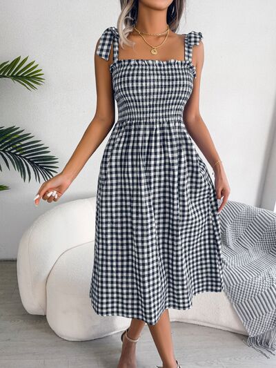 Frill Plaid Square Neck Midi Dress - Mad Gringa Hats & Boutique