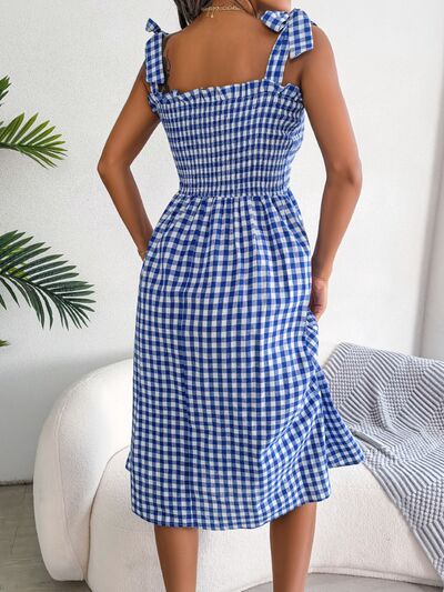 Frill Plaid Square Neck Midi Dress - Mad Gringa Hats & Boutique