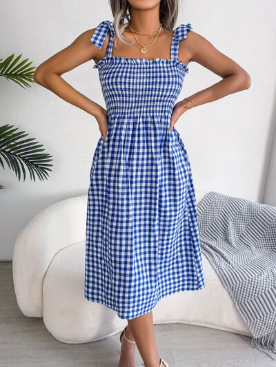 Frill Plaid Square Neck Midi Dress - Mad Gringa Hats & Boutique