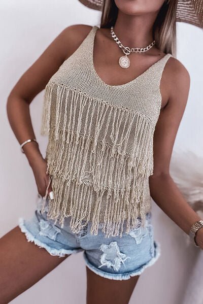 Fringe V-Neck Knit Tank - Mad Gringa Hats & Boutique