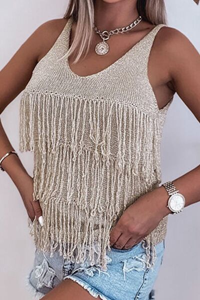 Fringe V-Neck Knit Tank - Mad Gringa Hats & Boutique